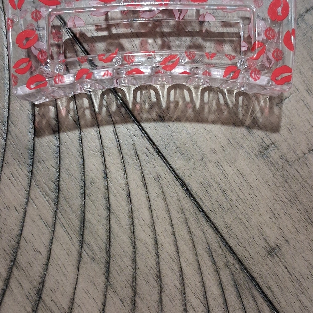 Clear Hair Claw Clip with Red Lip Print